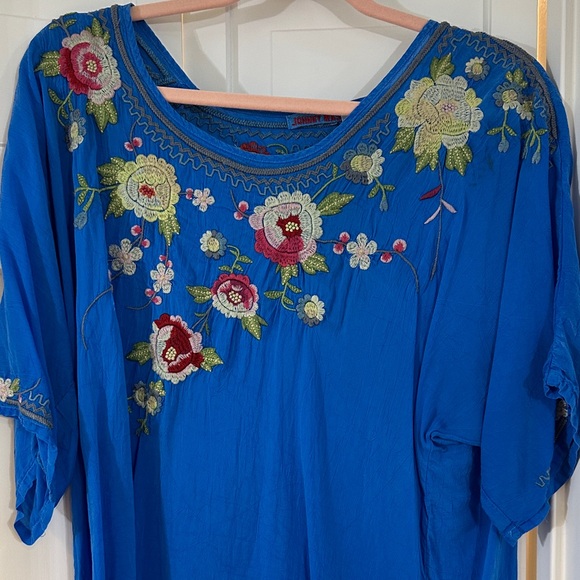 Johnny Was Tops - Johnny Was Vibrant Blue Embroidered Blouse